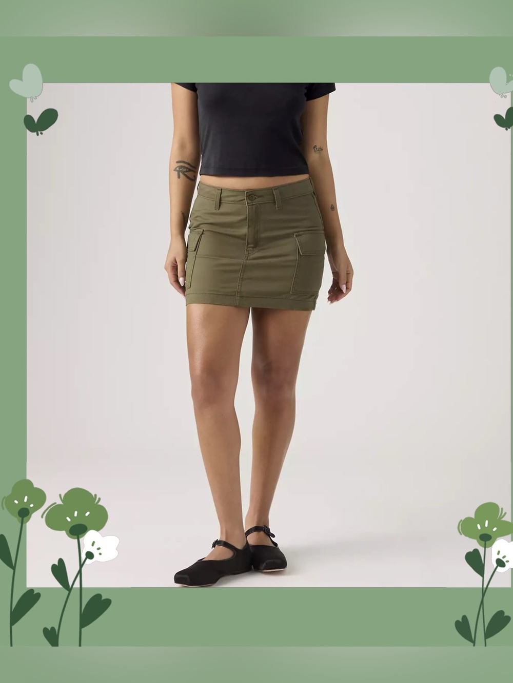 Levi’s Women’s ‘94 Cargo 100% Cotton Mini Skirt Olive Green Sz 25 Y2K Grunge